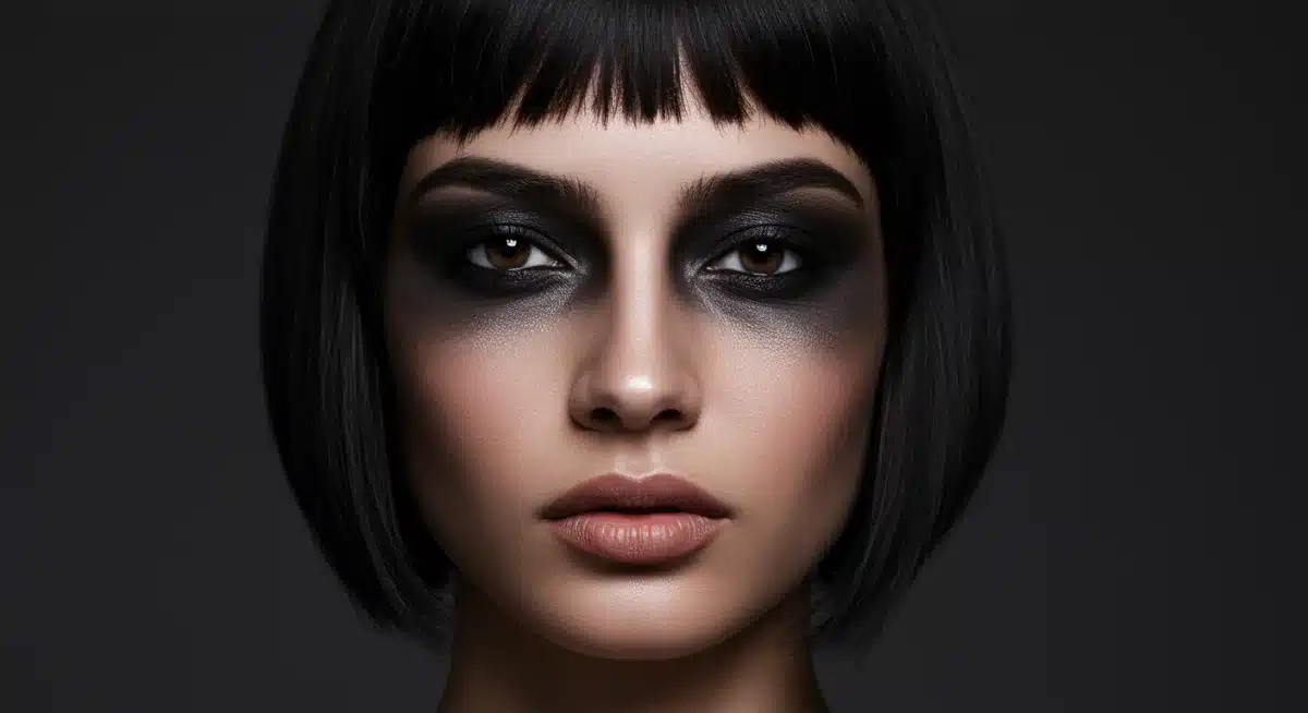 Modelo luciendo un maquillaje de ojos 'Soft Grunge' con sombras oscuras y difuminadas.