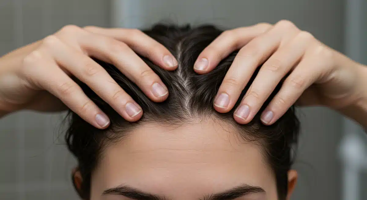 Persona realizando un masaje capilar suave para estimular el cuero cabelludo durante un detox.