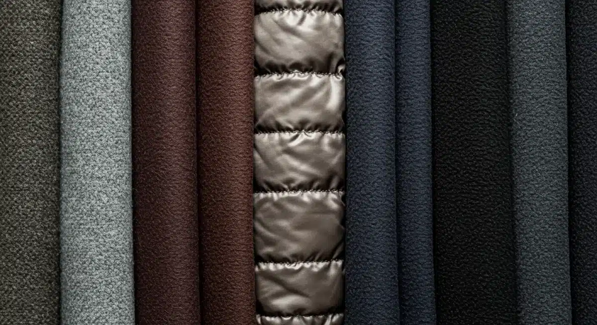 Detalle de diferentes materiales para abrigos de invierno