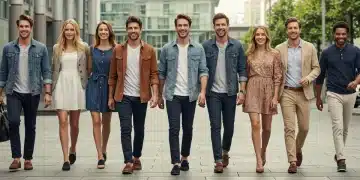 Grupo de personas diversas luciendo mocasines cómodos y elegantes en un entorno urbano moderno.