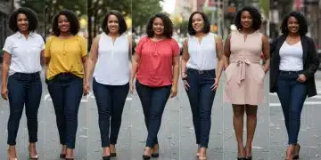 Mujeres con diferentes tipos de cuerpo luciendo ropa que realza su figura en un entorno urbano de Estados Unidos.