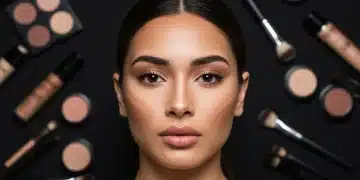 Contouring perfecto 2025: tu guía paso a paso con productos top Mujer con contouring perfecto y maquillaje impecable, destacando pómulos definidos y una mandíbula esculpida, con productos de belleza de alta gama.