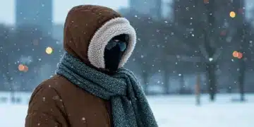 Persona abrigada con ropa de invierno en un paisaje nevado de Estados Unidos.