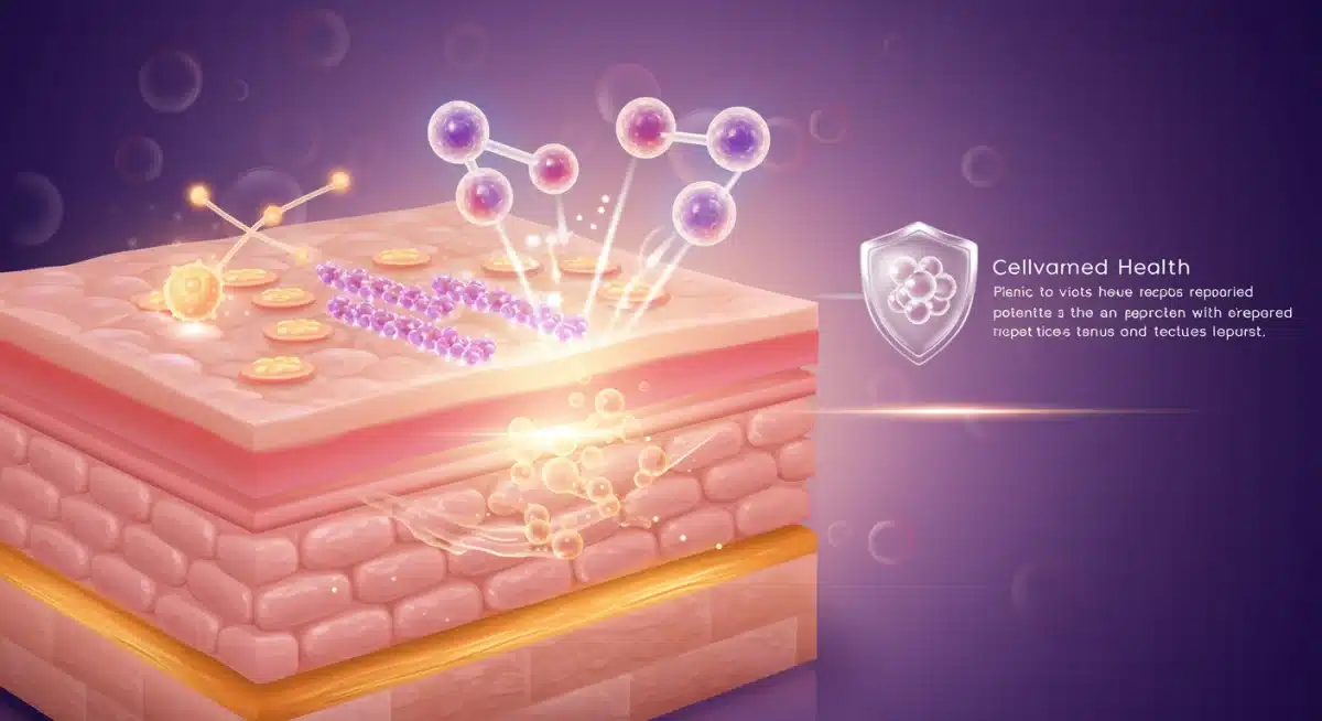 Representación visual de la protección y reparación celular de la piel con ingredientes innovadores.