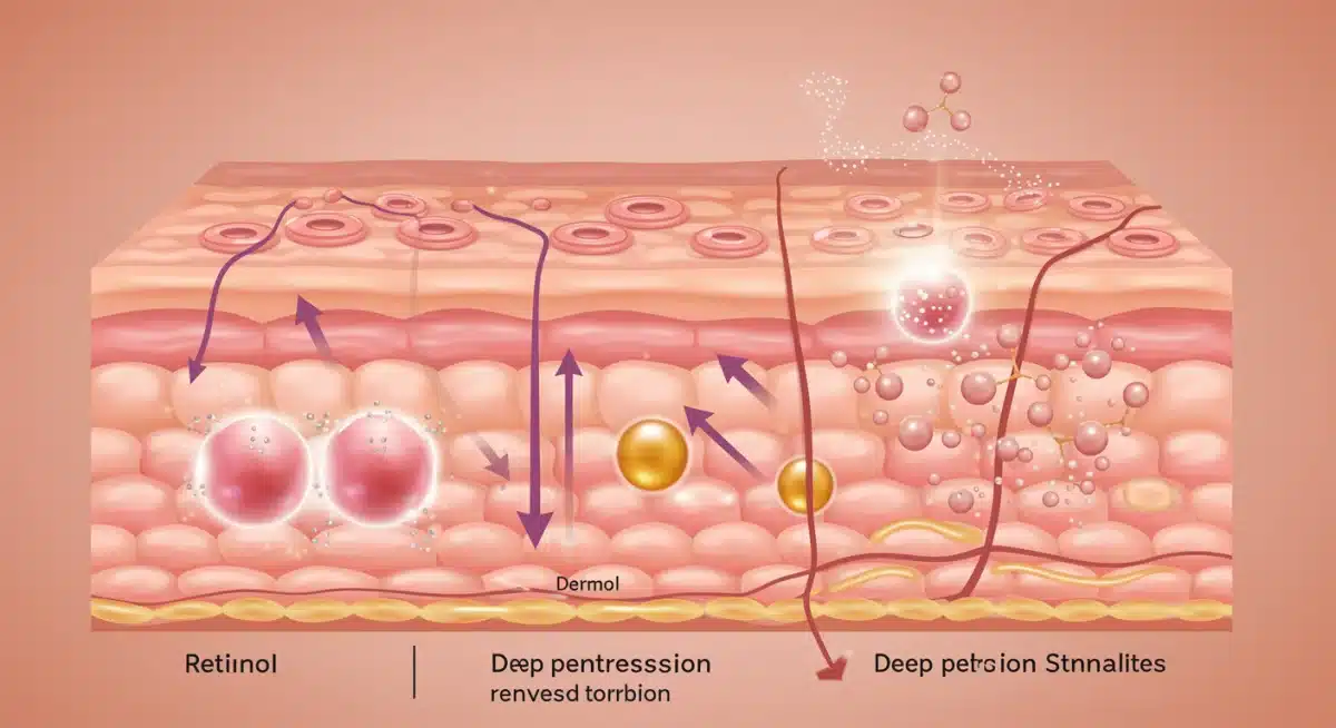 Ilustración científica de cómo el retinol actúa en las capas profundas de la piel, promoviendo la renovación celular.