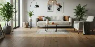 Salón moderno con varias opciones de suelo para el hogar en 2025 en Estados Unidos.