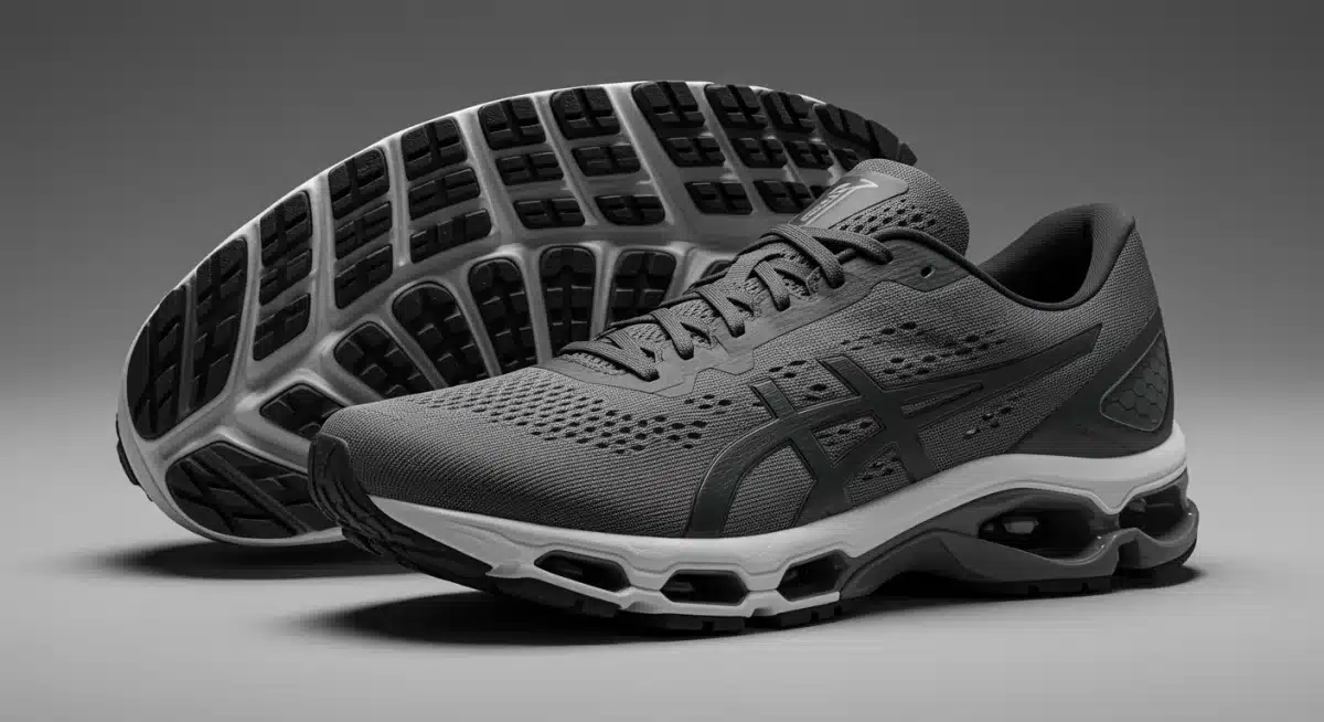 Detalle de la tecnología avanzada en la suela y el tejido de unas zapatillas de running de alto rendimiento.