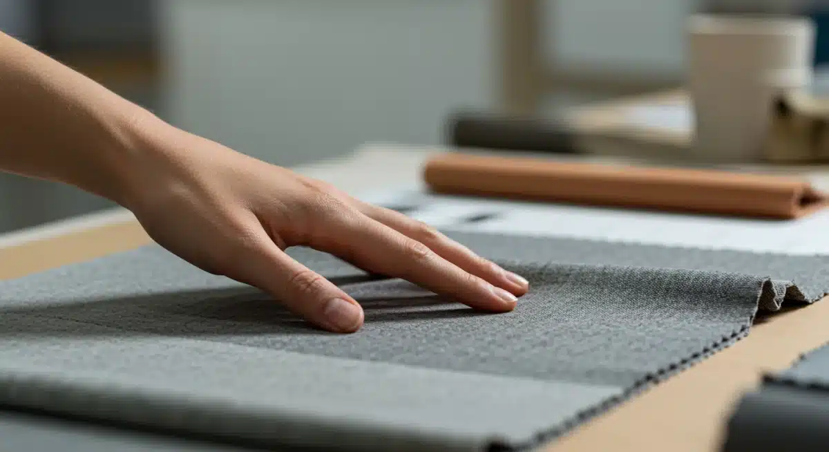 Detalle de tejido innovador y sostenible, como Tencel o Piñatex.