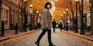 Mujer elegante luciendo calzado de tendencia otoño/invierno 2025 en una calle de Estados Unidos.