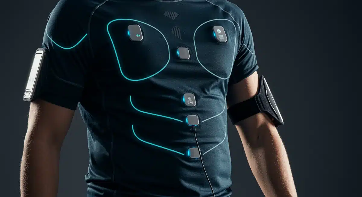 Atleta usando ropa inteligente con sensores biométricos para monitoreo de rendimiento.