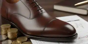 Calzado de cuero de alta calidad sobre documentos financieros, simbolizando una inversión inteligente y duradera.